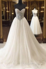 White Sweetheart Sequin Long Evening Prom Dresses, White Evening Dresses