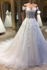 White sweetheart tulle lace applique long Evening Prom Dresses, wedding Dresses