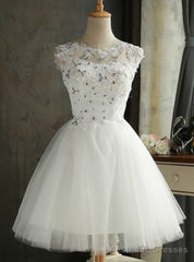 White Tulle Appliques Homecoming Dress