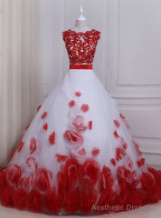 White Tulle Appliques Two Pieces Sleeveless Floor Length Flowers Bridal Gowns