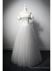 White Tulle Sequins Spaghetti Straps Beading Wedding Drss