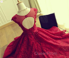 Wine Red Lace Knee Length Round Neckline Party Dresses, Cute Homecoming Dresses