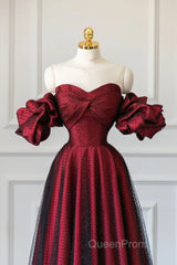 Wine Red Off Shoulder Long Formal Dresses, Sweetheart Wine Red Formal Dresses