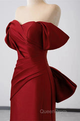 Wine Red Off Shoulder Mermaid Long Party Dresses, Wine Red Evening Dresses Evening Prom Dresses