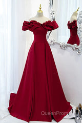 Wine Red Off Shoulder Sweetheart Long Party Dresses, Wine Red Evening Prom Dresses Evening Dresses