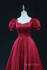 Wine Red Satin Bridesmaid Dresses Party Dresses, Tea Length Evening Prom Dresses