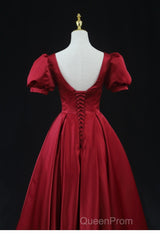 Wine Red Satin Bridesmaid Dresses Party Dresses, Tea Length Evening Prom Dresses