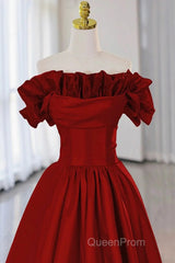 Wine Red Satin Long Evening Prom Dresses Party Dresses, Wine Red A-Line Long Wedding Party Dresses