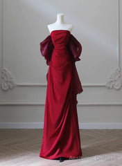 Wine Red Satin Scoop Long Formal Dress, Wine Red Long Evening Dress Prom Dress