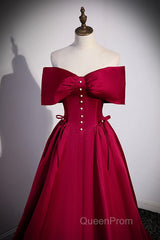 Wine Red Satin Sweetheart Long Evening Dresses, Wine Red Satin Evening Prom Dresses