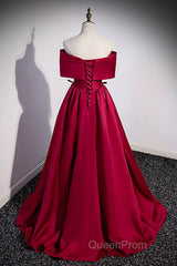 Wine Red Satin Sweetheart Long Evening Dresses, Wine Red Satin Evening Prom Dresses