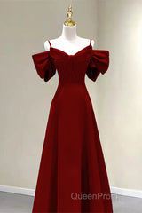 Wine Red Straps Sweetheart Long Formal Dresses, A-Line Wine Red Evening Prom Dresses