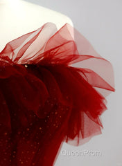 Wine Red Tull A-Line Scoop Long Evening Prom Dresses, Wine Red Tulle Evening Dresses