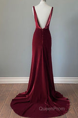 Wine Red Velvet Backless Straps Evening Prom Dresses, Wine Red Velvet Party Dresses