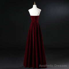 Wine Red Velvet Floor Length Long Prom Dress, Dark Red Party Dress