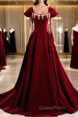 Wine Red Velvet Long Formal Dresses With Beadings, Wine Red Evening Prom Dresses