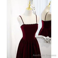 Wine Red Velvet Short Simple Wedding Party Dress, Dark Red Homecoming Dresses