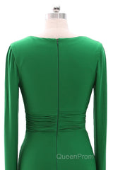 Women Long Mother of Bride Dresses Green Grey Long Sleeve V Neck Evening Dresses