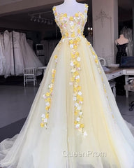 Yellow 3D Lace Embroidery Tulle Corset Dresses
