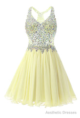 Yellow Chiffon Crystal Homecoming Dress