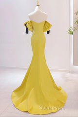 Yellow Mermaid Sweetheart Evening Prom Dresses, Off Shoulder Yellow Evening Dresses