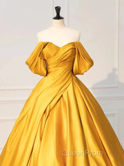 Yellow Off Shoulder Satin Long Evening Prom Dresses Quinceanera Dresses