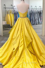 Yellow Evening Prom Dresses A Line Sweetheart Long Party Evening Dresses with Beading