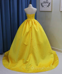 Yellow Satin Ball Gown Sweetheart Floor Length Evening Prom Dresses