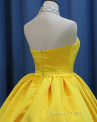Yellow Satin Ball Gown Sweetheart Floor Length Evening Prom Dresses