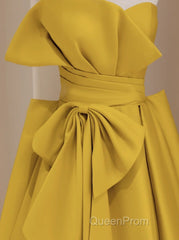 Yellow Satin Long Evening Prom Dresses, Yellow Evening Dresses