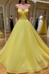 Yellow tulle sweetheart long Evening Prom Dresses yellow formal Dresses